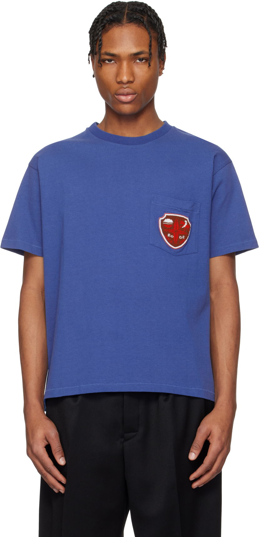 Футболка Bode Bode Crest Pocket T-Shirt Синій | MRS25CS048