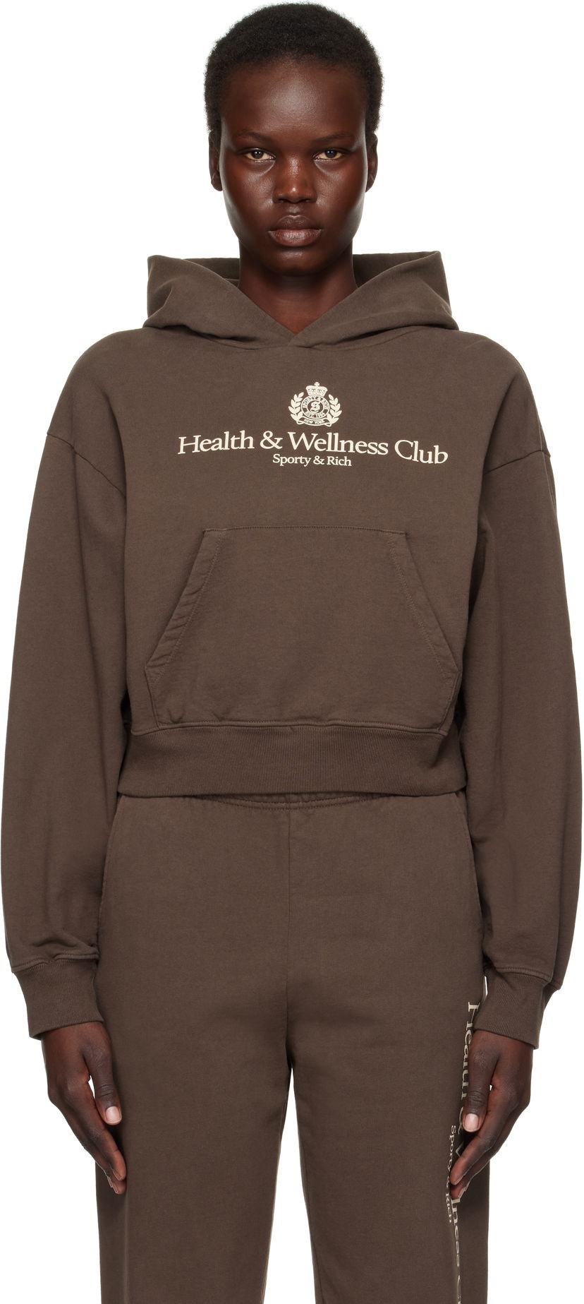 Світшоти Sporty & Rich H&W Crest Cropped Hoodie Коричневий | ST074512241BR03