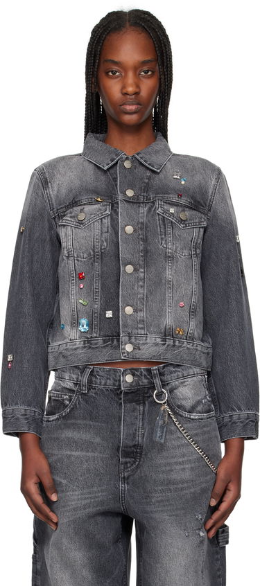 Куртка Marc Jacobs Marc Jacobs Fray Charm Shrunken Trucker Denim Jacket with Rhinestones Сірий | 2S5RJC015D02, 0