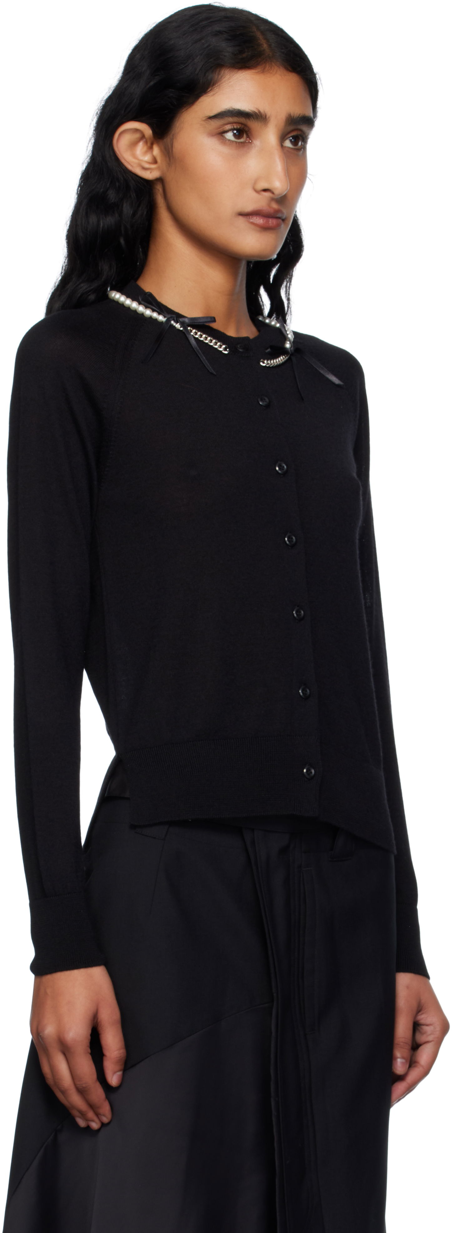 Cветр Simone Rocha Simone Rocha Pearl & Chain Bow Cardigan чорний | KMK13B 0647, 1