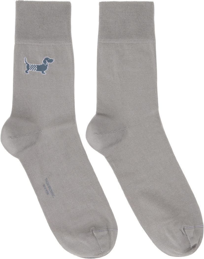 Шкарпетки Thom Browne Cotton Crew Socks With Dog Embroidery Сірий | FAS220A-Y3012