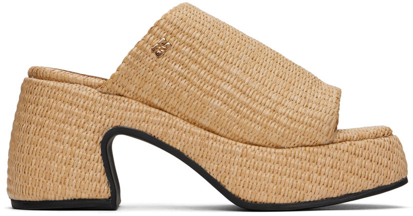 Кросівки та взуття GANNI GANNI Butterfly Platform Raffia Heeled Sandals бежевий | S2631