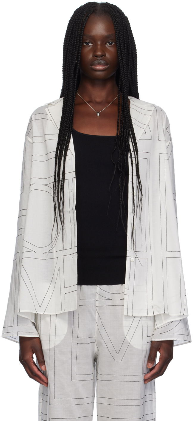 Сорочка TOTEME TOTEME Monogram Print Long Sleeve Shirt білий | 243-WRT976-FB0239