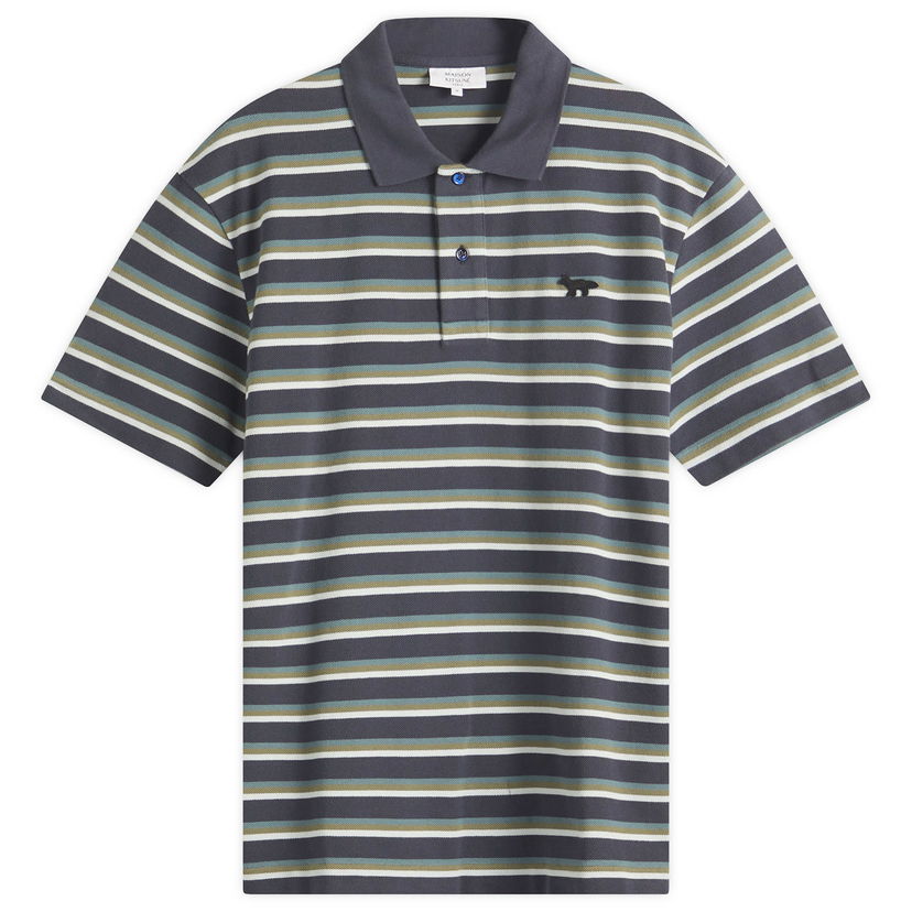 Сорочка поло MAISON KITSUNÉ Maison Kitsuné Profile Fox Patch Stripe Polo, Size Large Сірий | OM00209KJ7010-P476