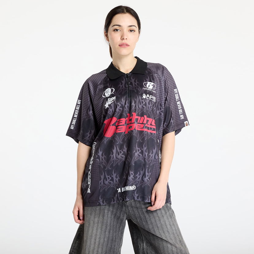 Сорочка поло BAPE A BATHING APE Flame Pattern Overall Print Half Zip Relax Fit Polo Shirt чорний | 001POL301304MBLK