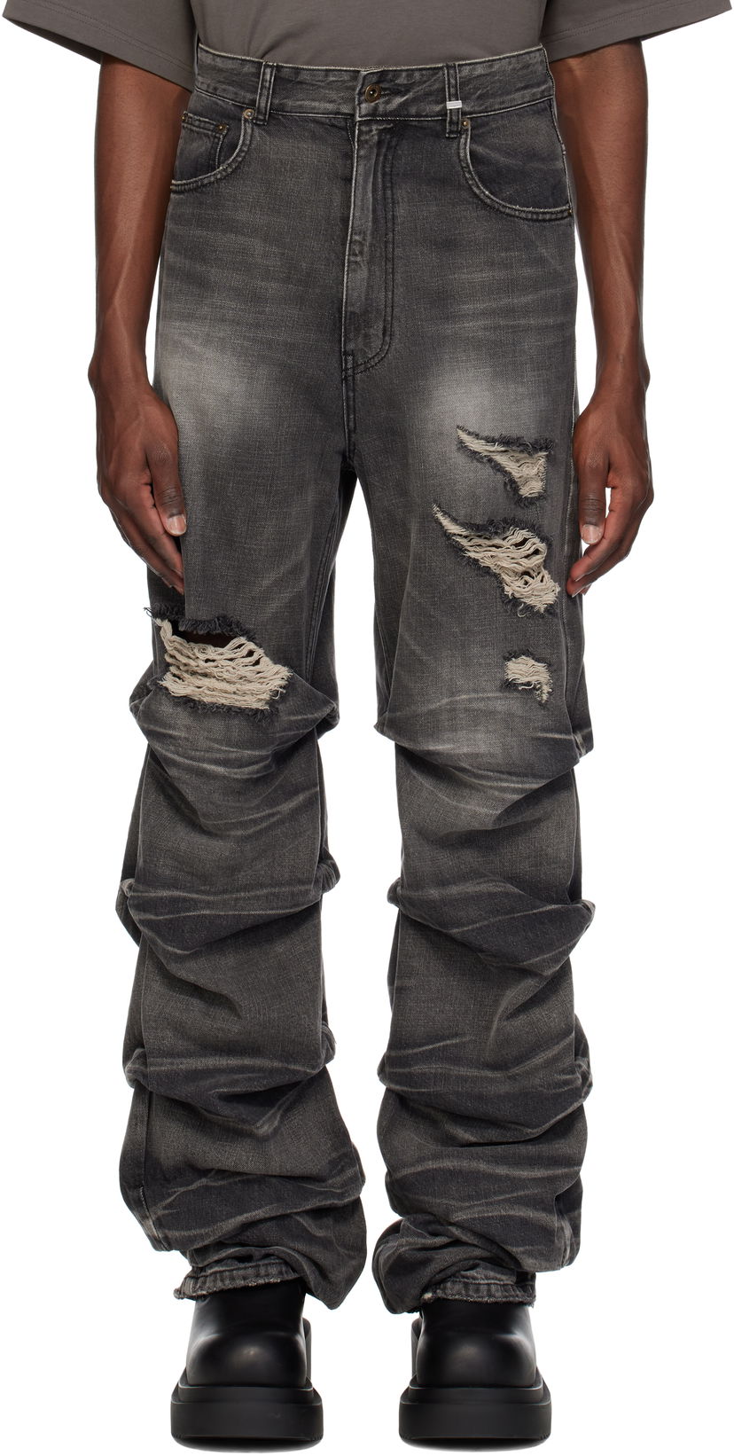 Джинси We11done We11done Distressed Wrinkled Straight Leg Jeans Сірий | WD-DP0-25-319-M-BK
