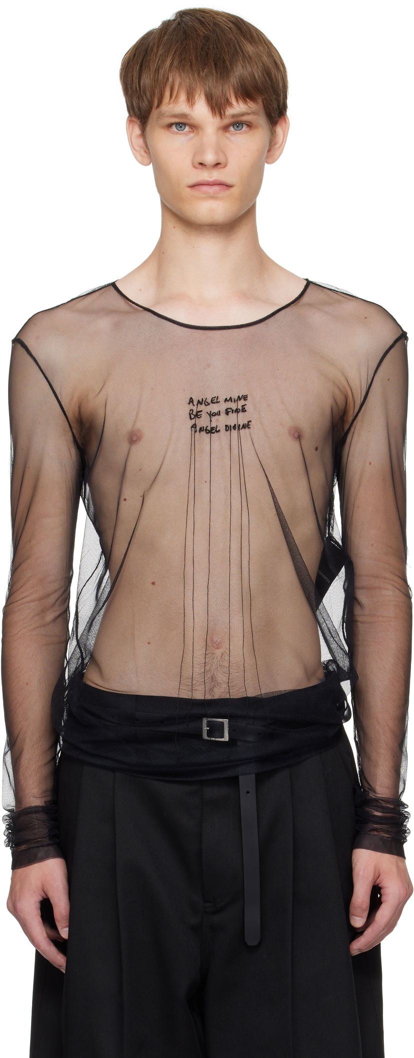 Футболка Ann Demeulemeester Ann Demeulemeester 'Angel Divine' Sheer Long Sleeve T-Shirt чорний | B0013163-FA585-099