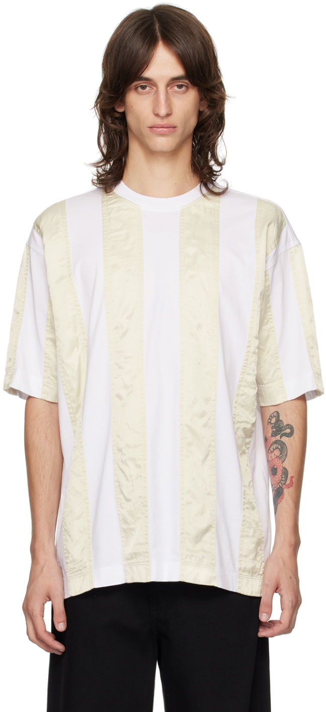 Футболка Dries Van Noten White & Beige Paneled T-Shirt білий | 242-021116-9603
