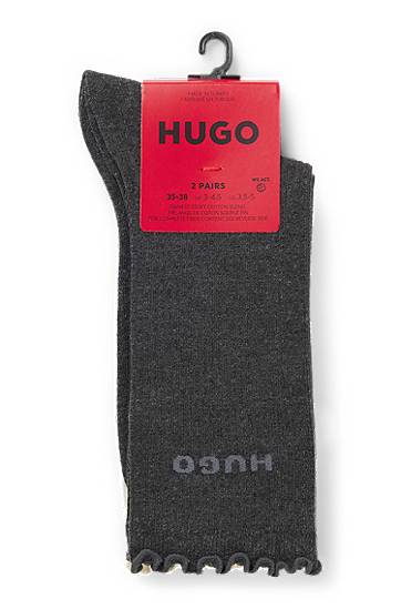 Шкарпетки BOSS Two-pack of regular-length ribbed socks with lettuce cuff Різнокольоровий | 50543178, 1