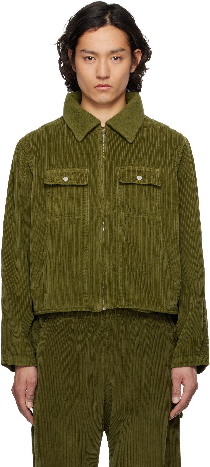 Куртка LES TIEN Les Tien Corduroy Cropped Utility Jacket Зелений | WC-1097-SW