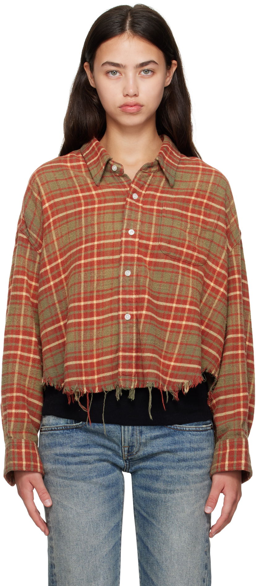 Сорочка R13 R13 Drop Neck Cropped Plaid Shirt Різнокольоровий | R13WR150-R563B
