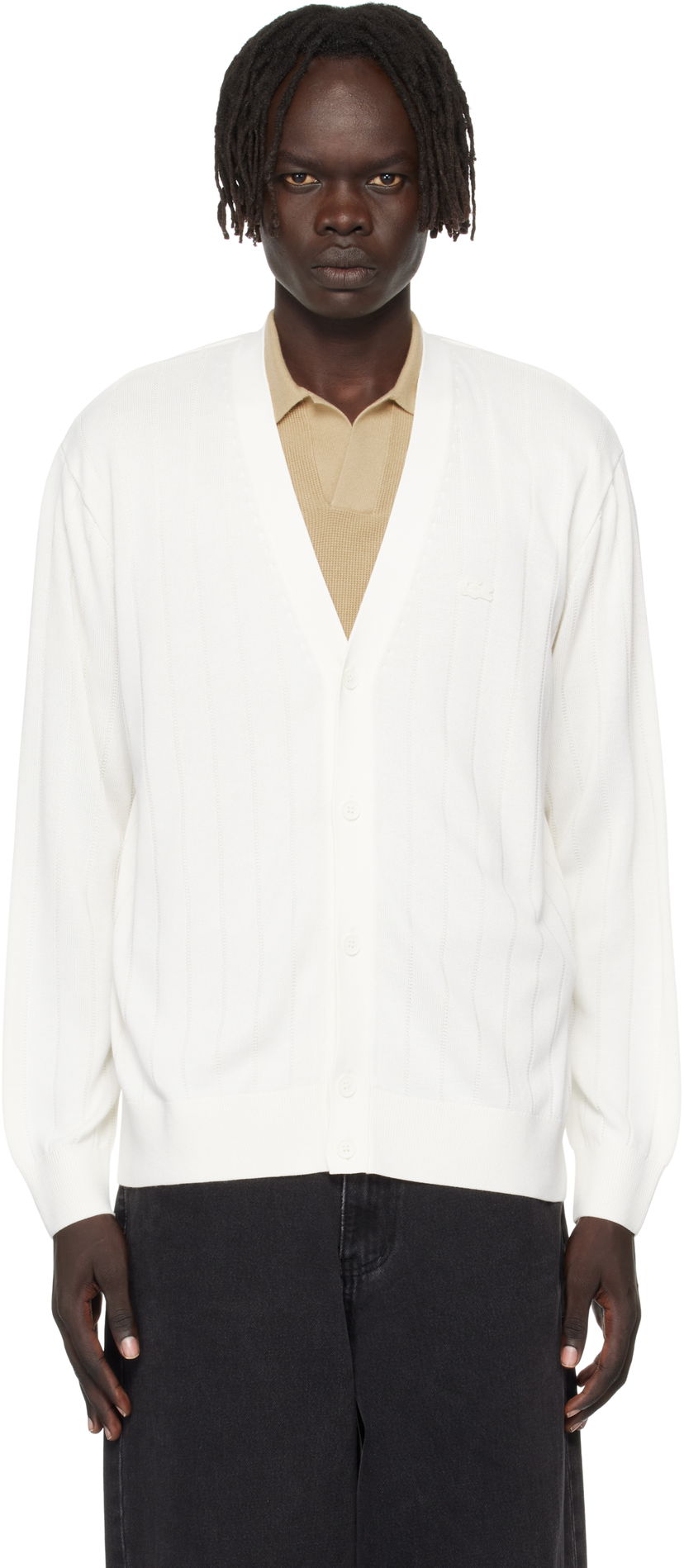 Cветр Lacoste Fluid Rib Knit Cardigan білий | AH5338_70V