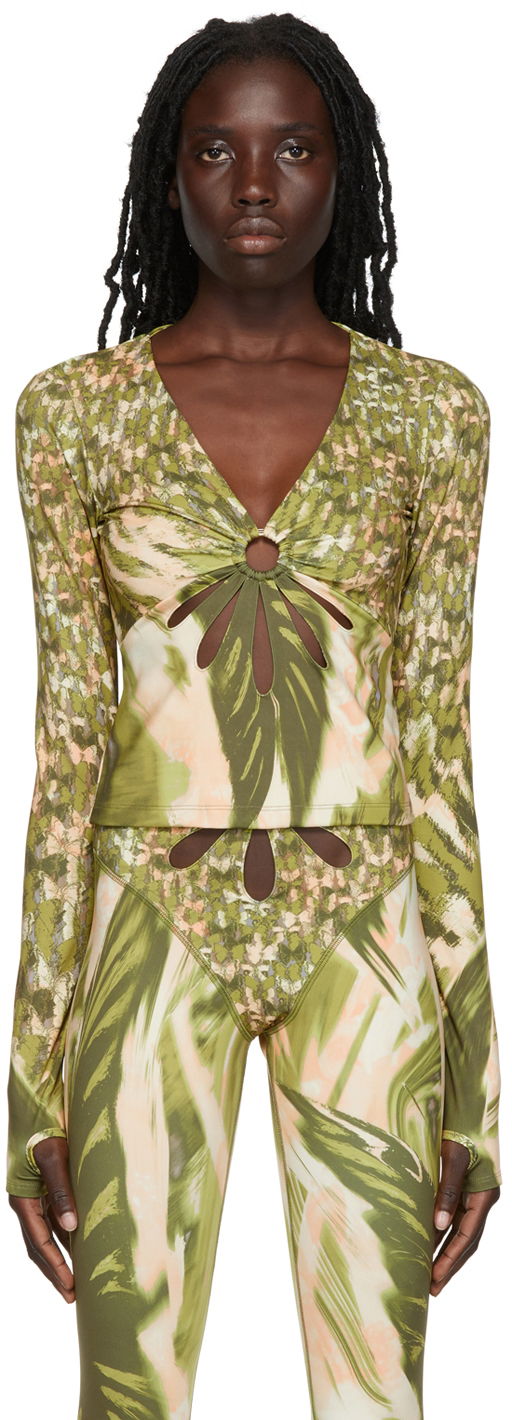Кроп-топи Collina Strada Collina Strada Cutout Long Sleeve Top Зелений | XX3198
