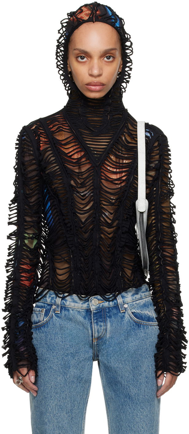 Світшоти Jean Paul Gaultier Shayne Oliver Edition 'The Slashed City' Hoodie Top чорний | 24/27-U-SW037-T551-60405030