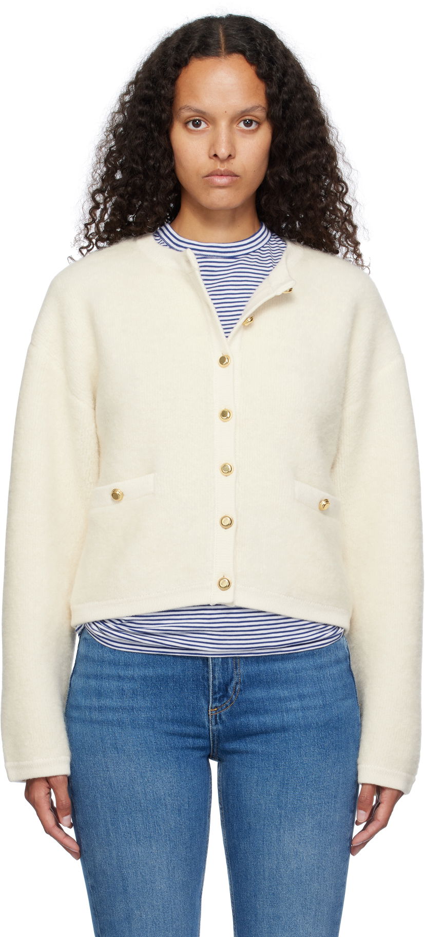 Cветр rag & bone rag & bone Kaia Boucle Cardigan білий | WAS24F047AA47
