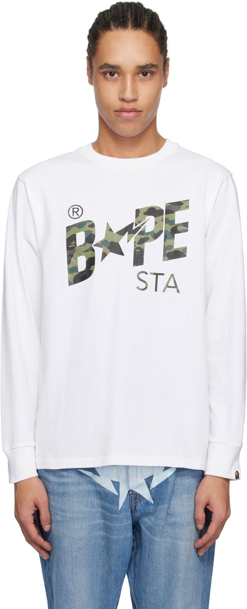 Футболка BAPE A Bathing Ape 1st Camo 'Bape STA' Long Sleeve T-Shirt білий | 001LTL301016M