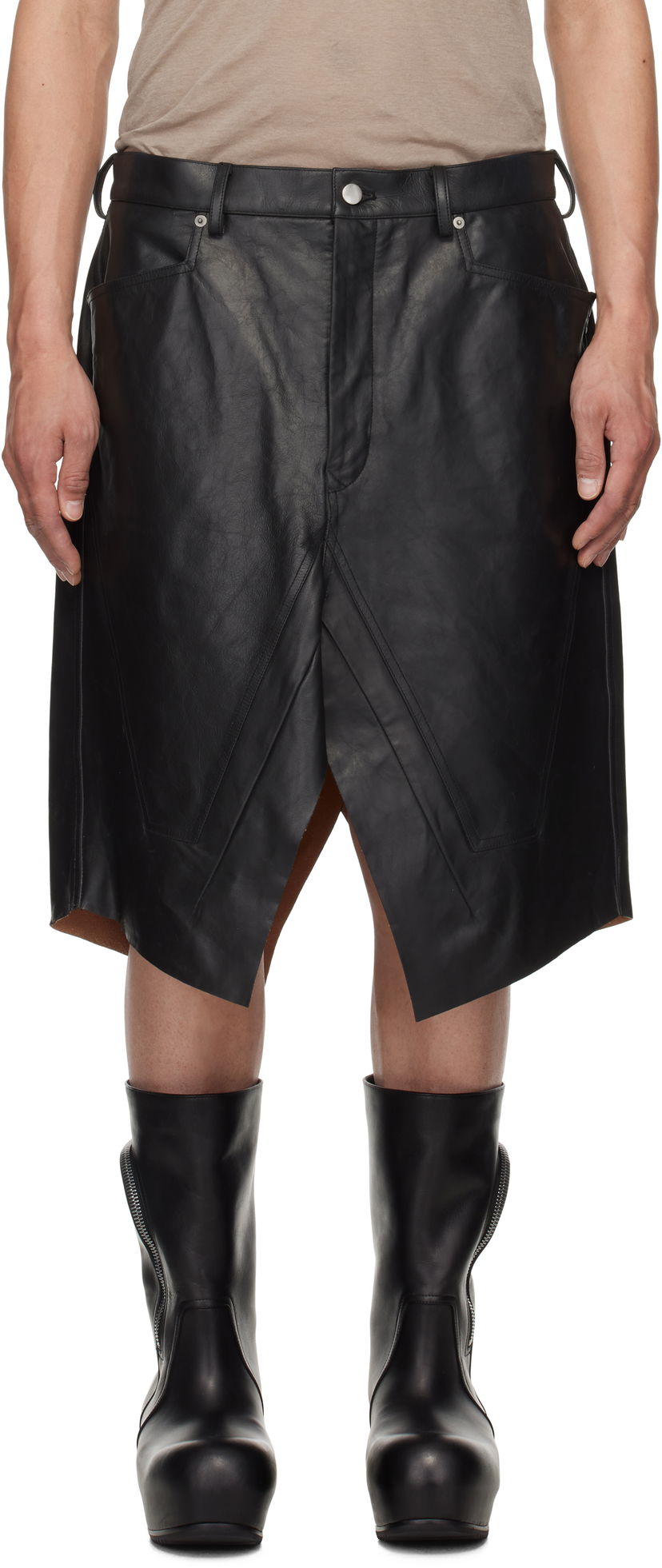 Спідниця Rick Owens Rick Owens Hollywood Leather Skirt чорний | RU01E5345 LTP