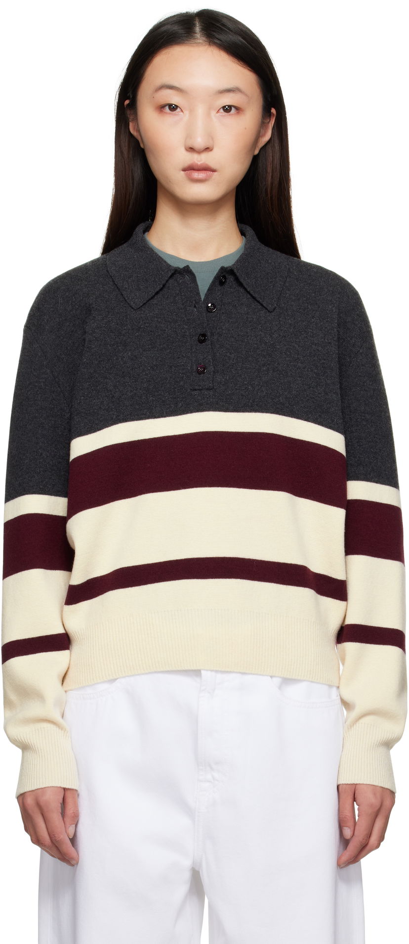 Cветр Róhe Róhe Compact Knitted Striped Polo Сірий | 416-23-233