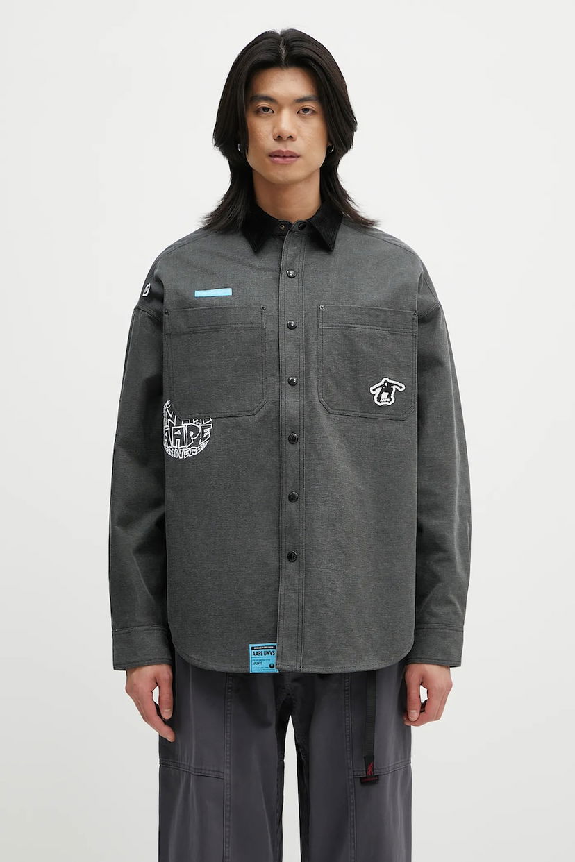 Куртка AAPE by A Bathing Ape AAPE Main Long Sleeve Oversize Shirt Jacket Сірий | AAPSTM8502XXN