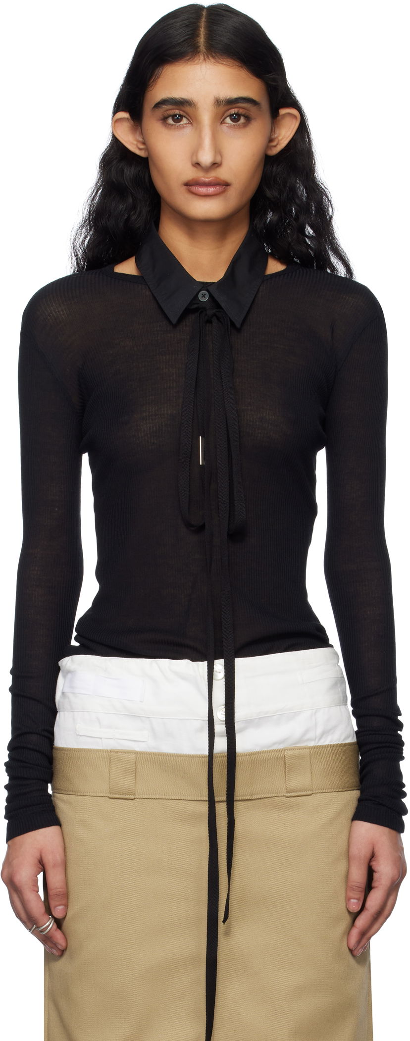 Cветр Ann Demeulemeester Ann Demeulemeester Fiene Long Sleeve T-Shirt чорний | 2510-W-JTS12-FA570-099