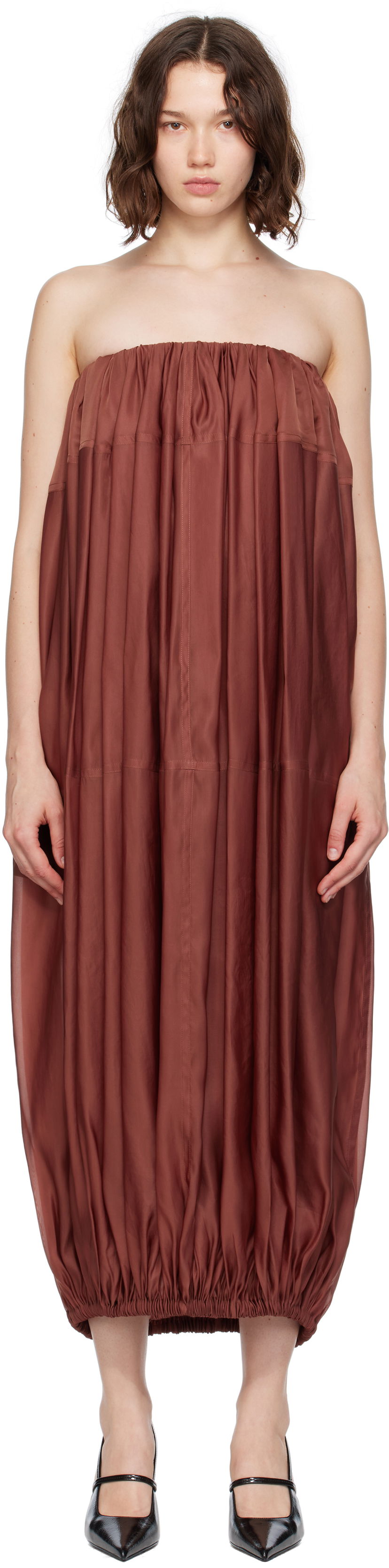 плаття FERRAGAMO Ferragamo Voluminous Bustier Maxi Dress Коричневий | 782875