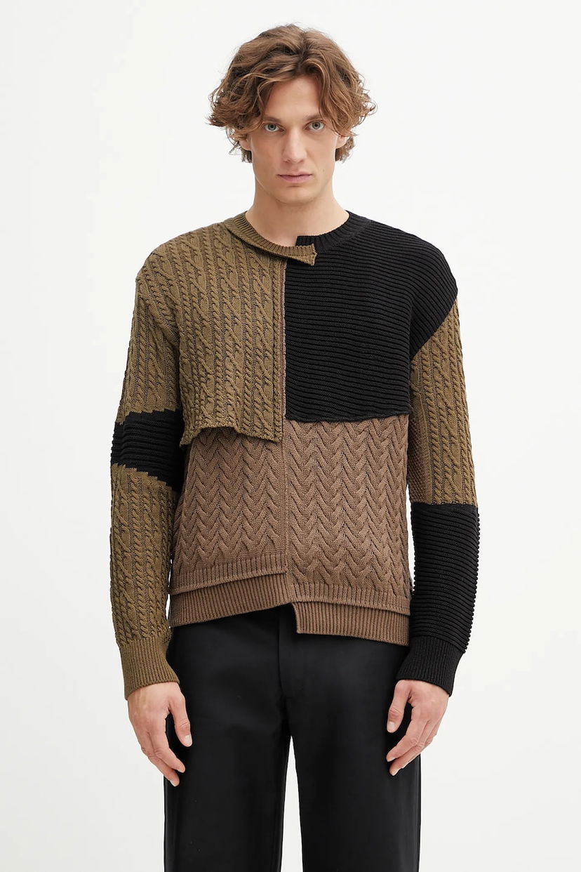 Cветр Andersson Bell Andersson Bell Patchwork Asymmetric Crewneck Sweater Коричневий | atb1330m