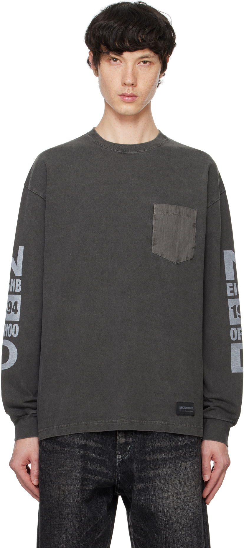 Футболка Neighborhood Pigment-Dyed Crewneck LS T-shirt Сірий | 242UNNH-CSM03