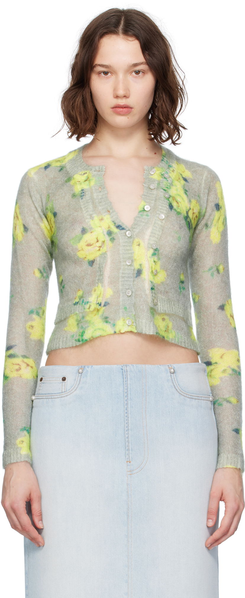 Cветр Acne Studios Acne Studios Layered Mohair Floral Cardigan Зелений | A60570-