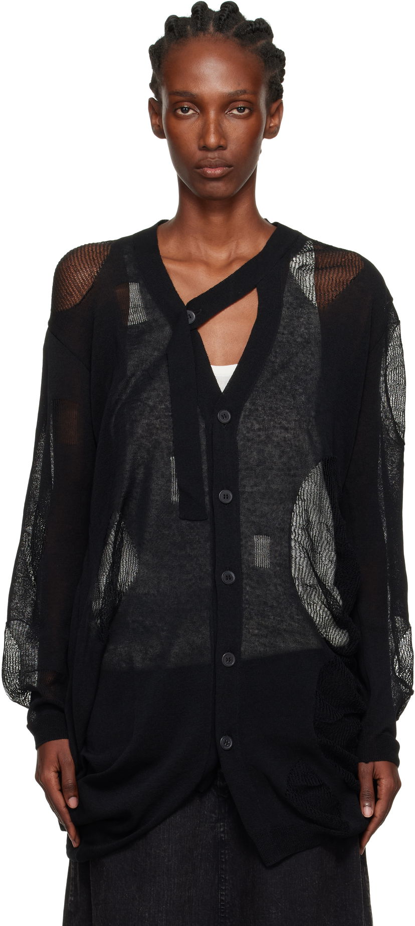 Cветр Yohji Yamamoto YOHJI YAMAMOTO Plain Stitch & Pattern Draped Cardigan чорний | FP-K12-982