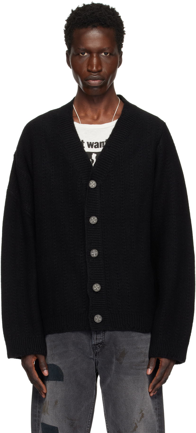 Cветр Enfants Riches Déprimés Asymmetrical Cable Knit Cardigan чорний | 080-228