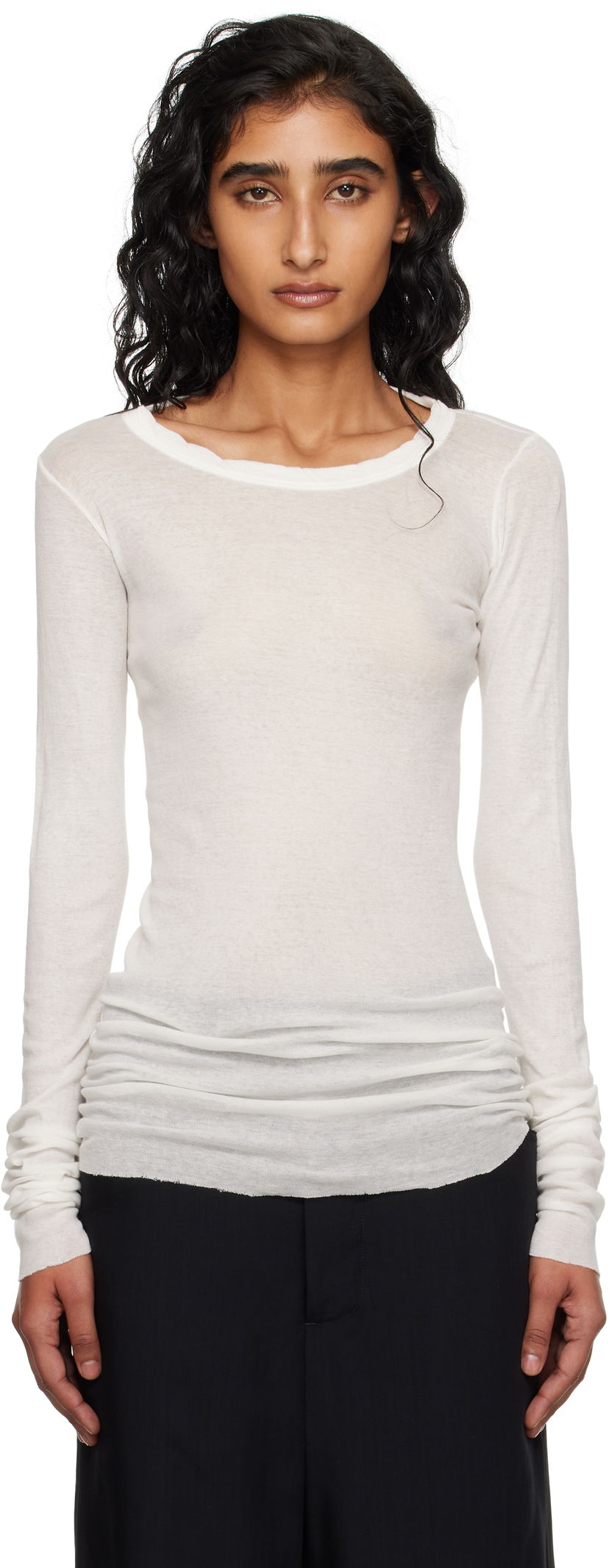 Футболка Rick Owens Rick Owens Concordians Mini Rib Long Sleeve T-Shirt білий | RP02E4202 MR