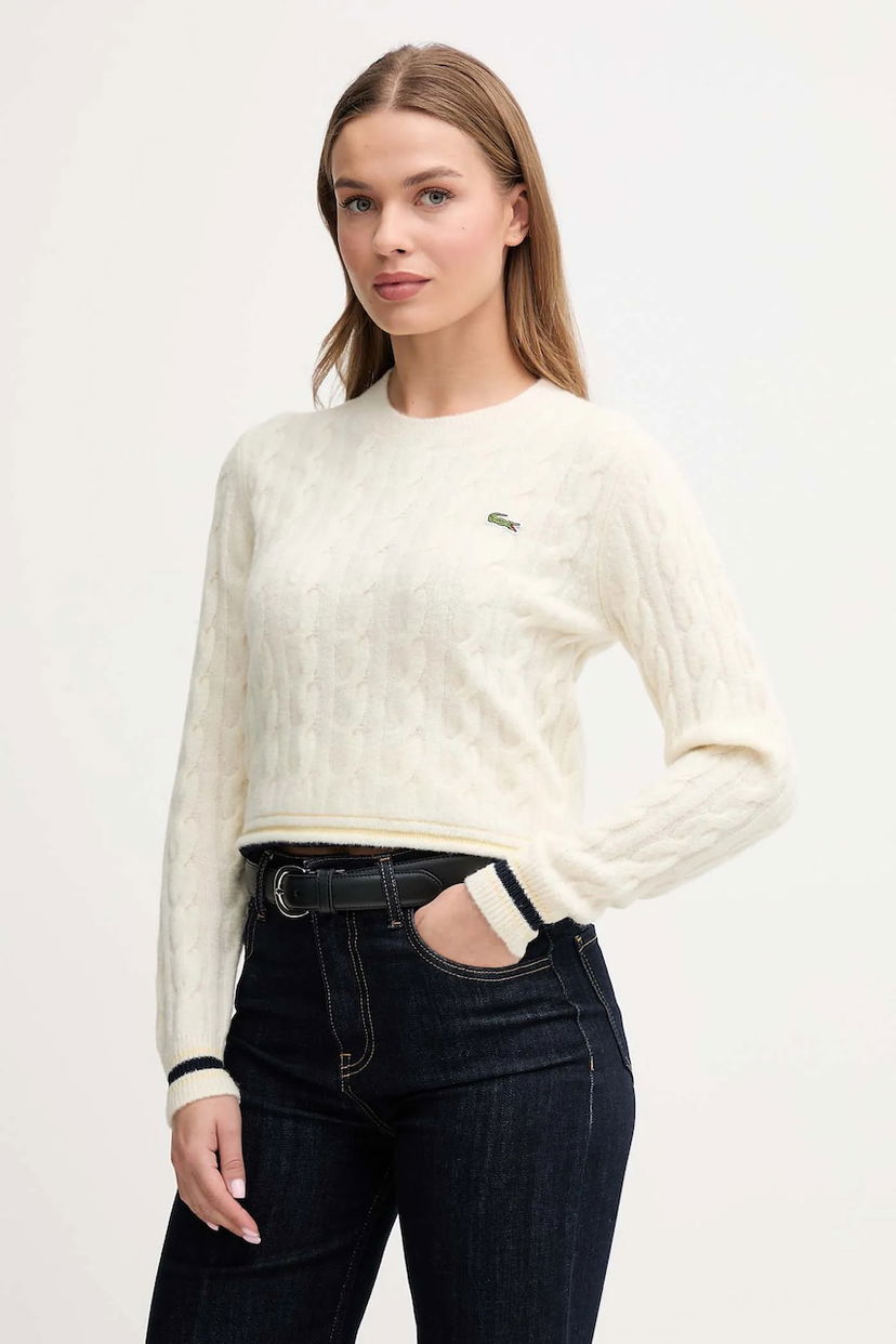 Cветр Lacoste Wool Blend Cable Knit Cropped Sweater білий | AF4159