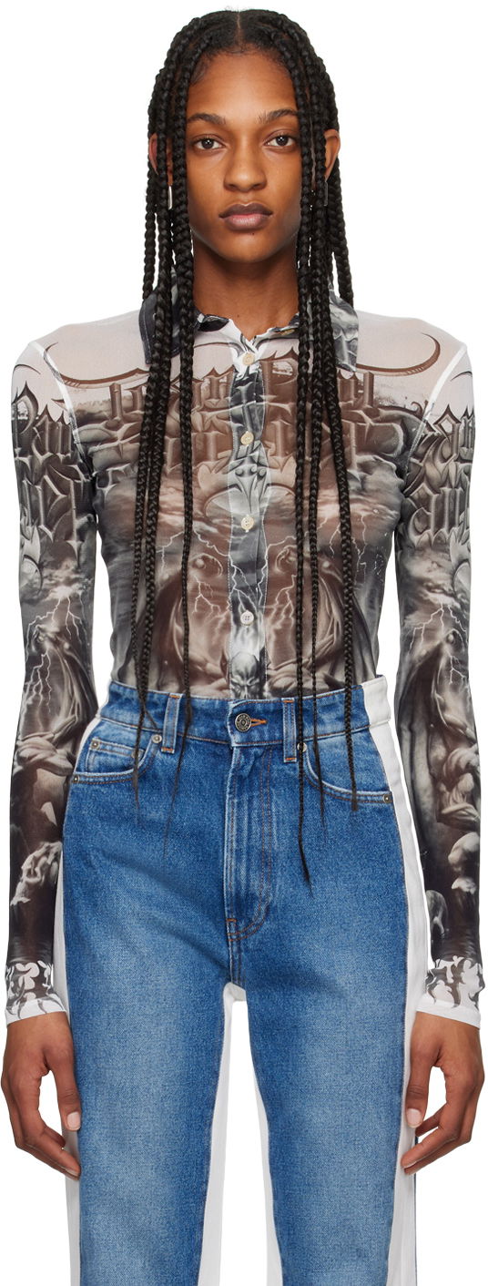 Сорочка Jean Paul Gaultier Jean Paul Gaultier 'The Diablo' Print Mesh Shirt білий | 24/25-U-CH015-T546-0100