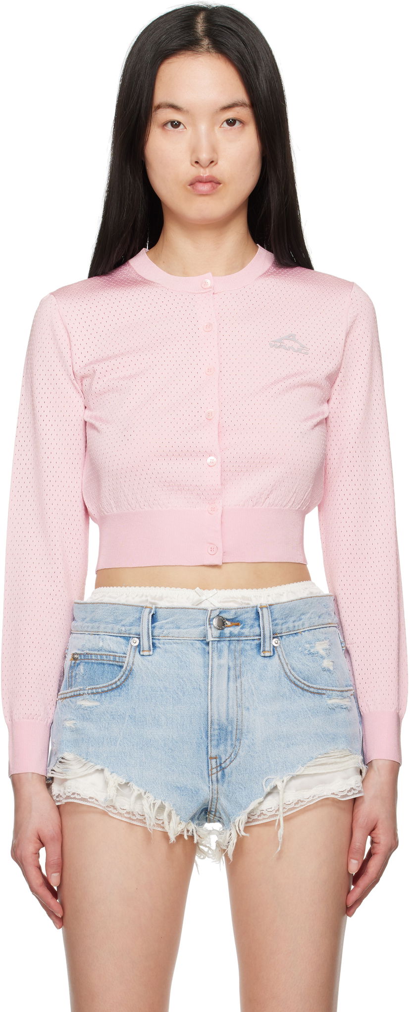 Cветр Alexander Wang alexanderwang.t Cropped Athletic Mesh Cardigan Рожевий | 4KC2253016