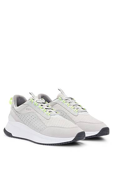 Одяг BOSS TTNM EVO Suede, Leather and Mesh Ribbed Sole Trainers Сірий | 50522908