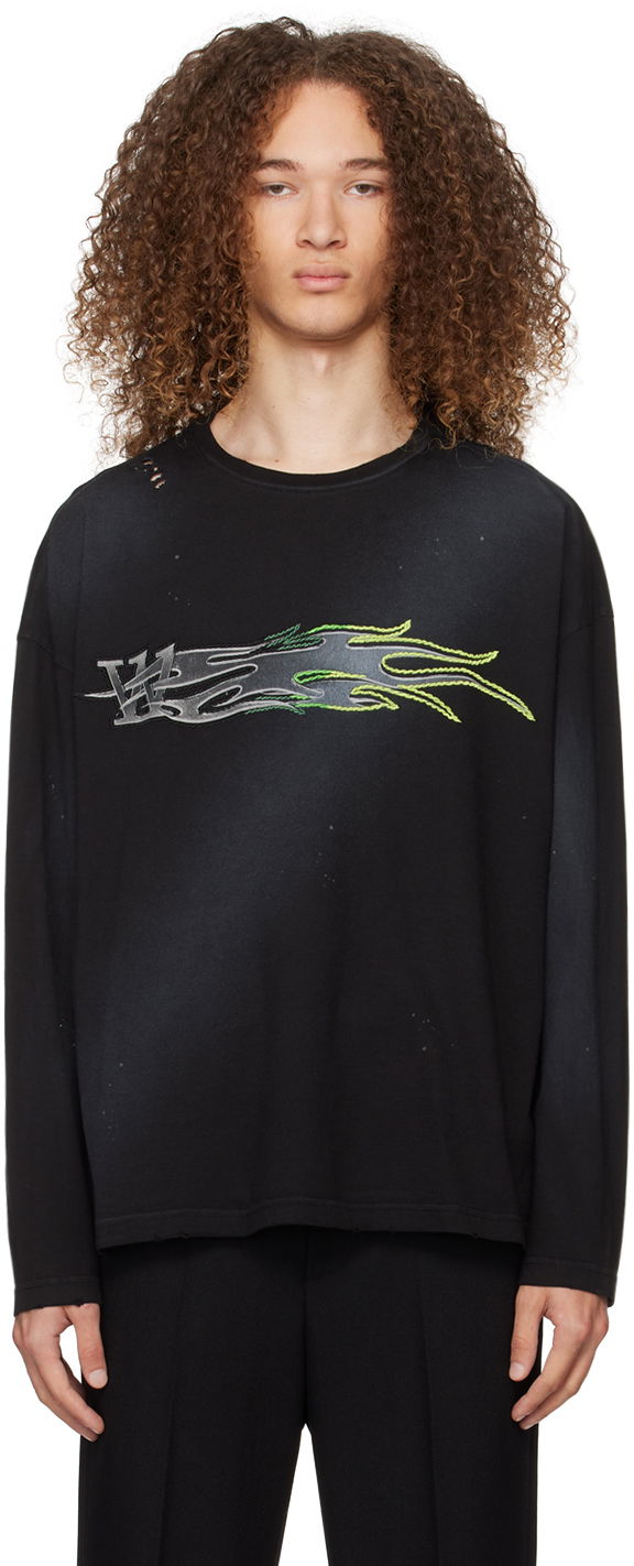 Футболка We11done Graphic Print Long Sleeve T-Shirt чорний | WD-TT0-24-752-U-BK