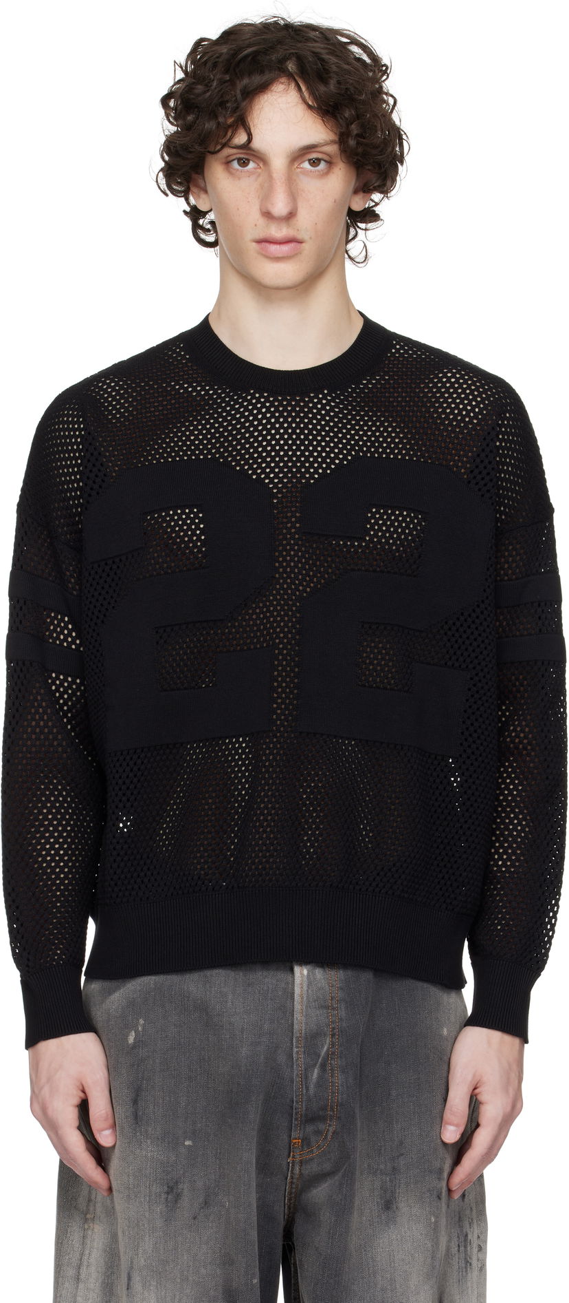 Cветр AMIRI AMIRI '22' Mesh Crewneck Sweater чорний | AMKNCW1040