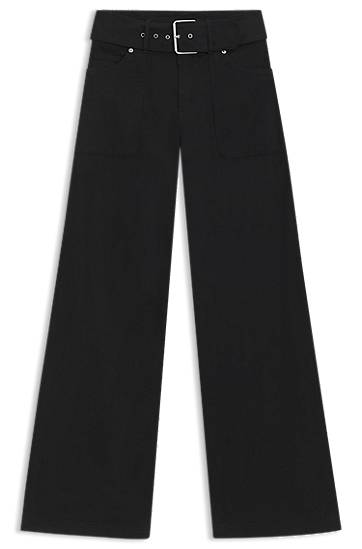 Штани BOSS Belted Wide-Leg Stretch-Cotton Satin Trousers чорний | 50548143
