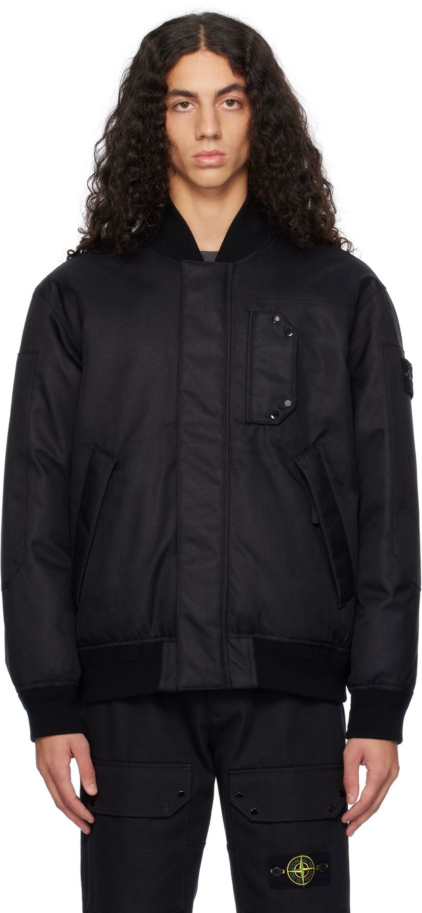 Куртка бомбер Stone Island Diagonal Nylon Down Bomber Jacket чорний | 811546536