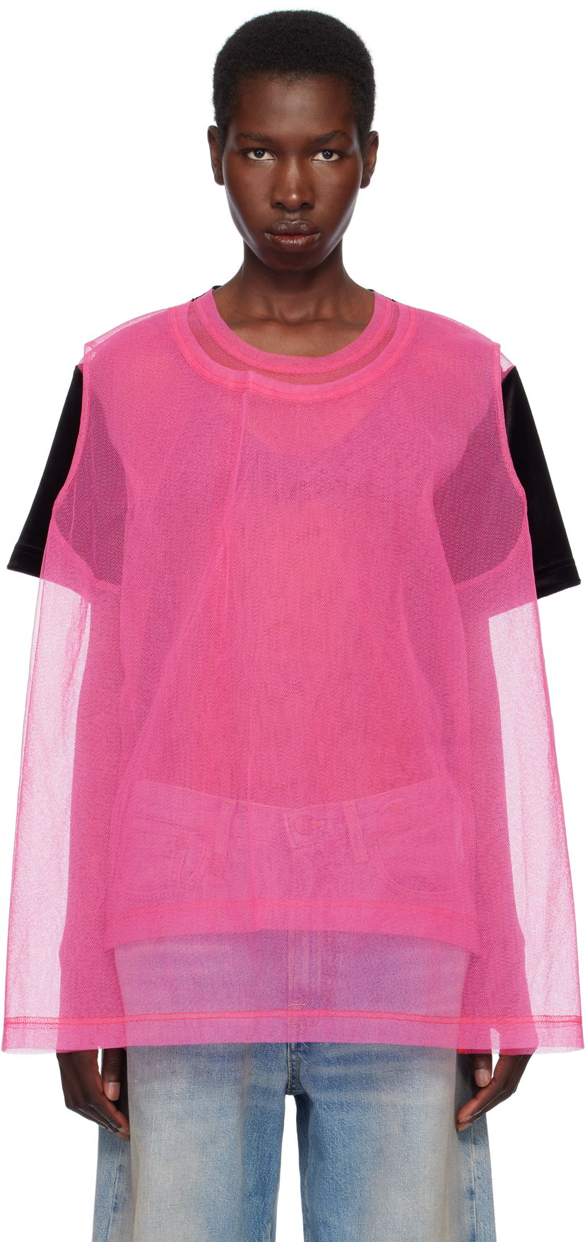 Безрукавка Comme des Garçons Homme Plus Jersey & Nylon Tulle T-Shirt Рожевий | PO-T028-051