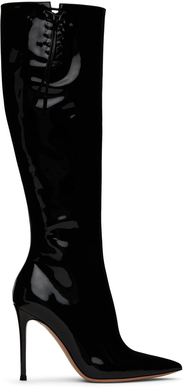 плаття Gianvito Rossi Gianvito Rossi Avril Lace-Up Patent Leather Boots чорний | G80246.15RIC.VER