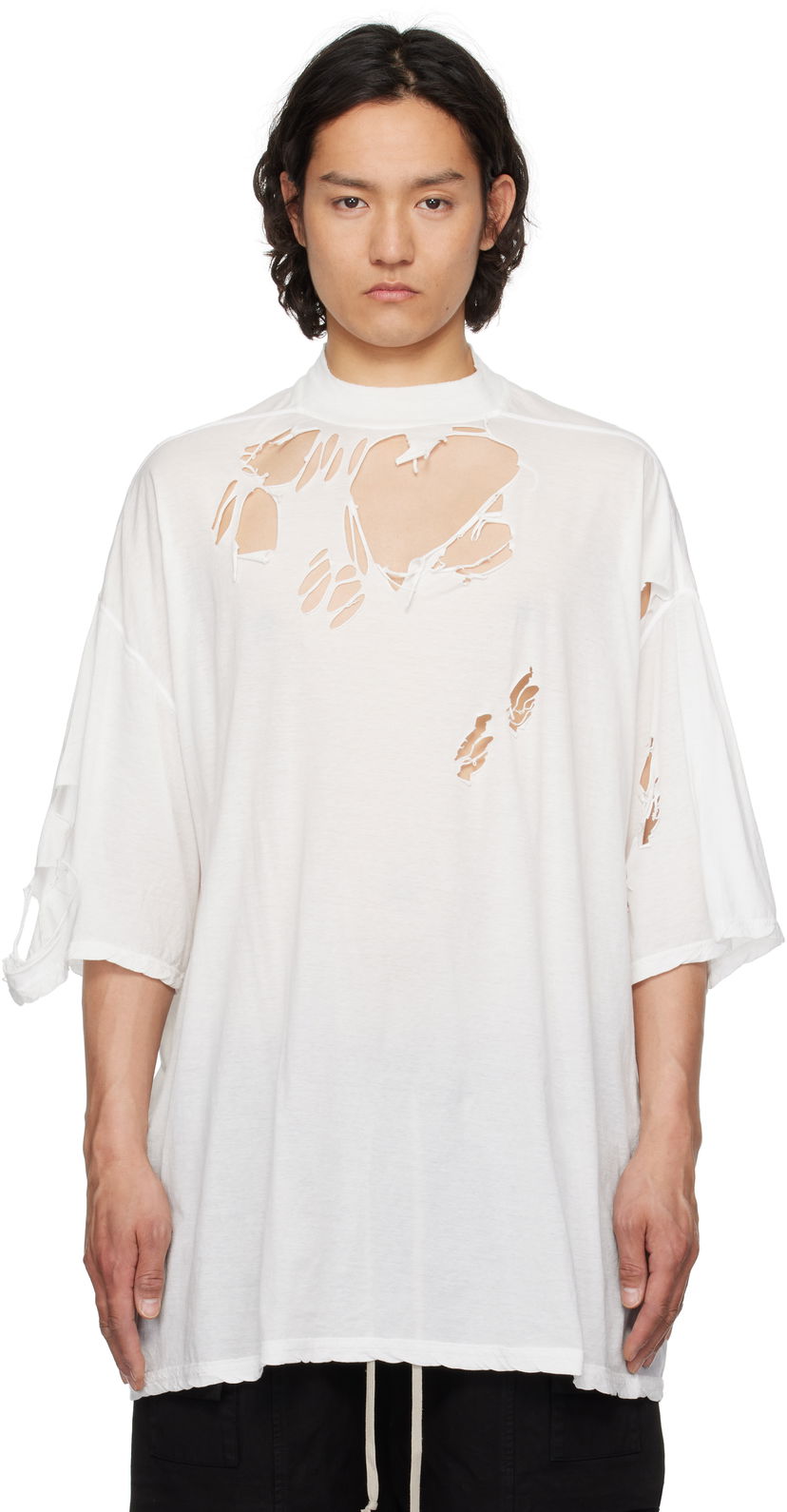 Футболка Rick Owens Rick Owens DRKSHDW Hollywood Tommy Distressed T-Shirt білий | DU01E3259 BHDSD