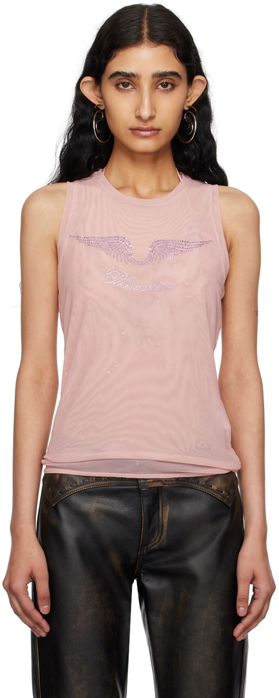 Безрукавка Blumarine Crystal Embellished Sheer Tank Top Рожевий | P444T030A