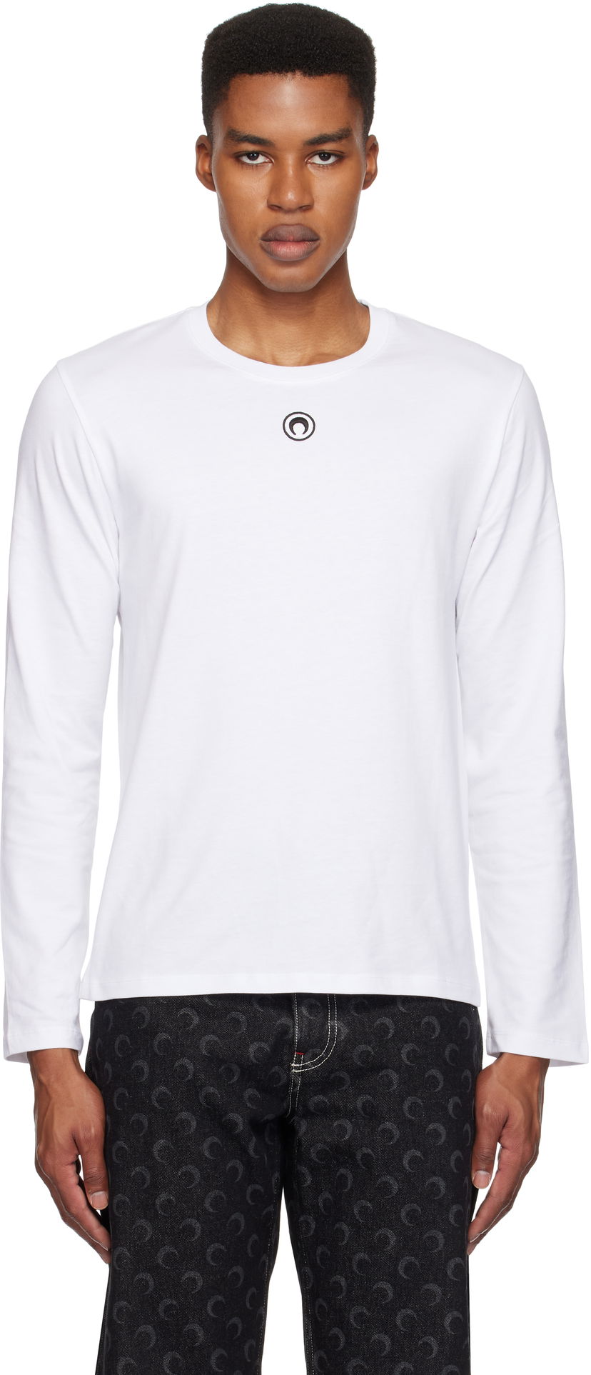 Футболка Marine Serre Plain Long Sleeve T-Shirt білий | MTT076A CJER0009