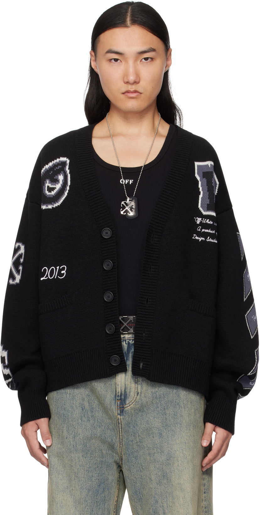 Cветр Off-White Off-White Varsity Knit Cardigan чорний | OMHB019C99KNI0031010
