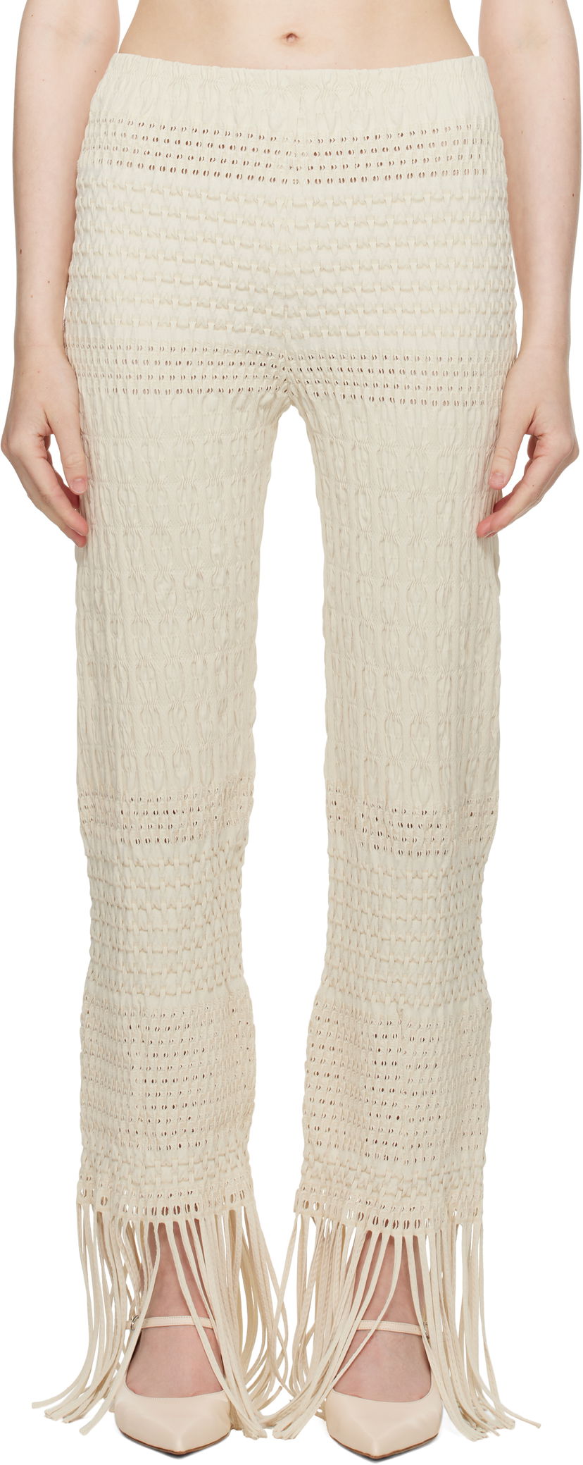Штани Nanushka Nanushka Miciel Fringe Knit Trousers бежевий | NW25SSPA27105