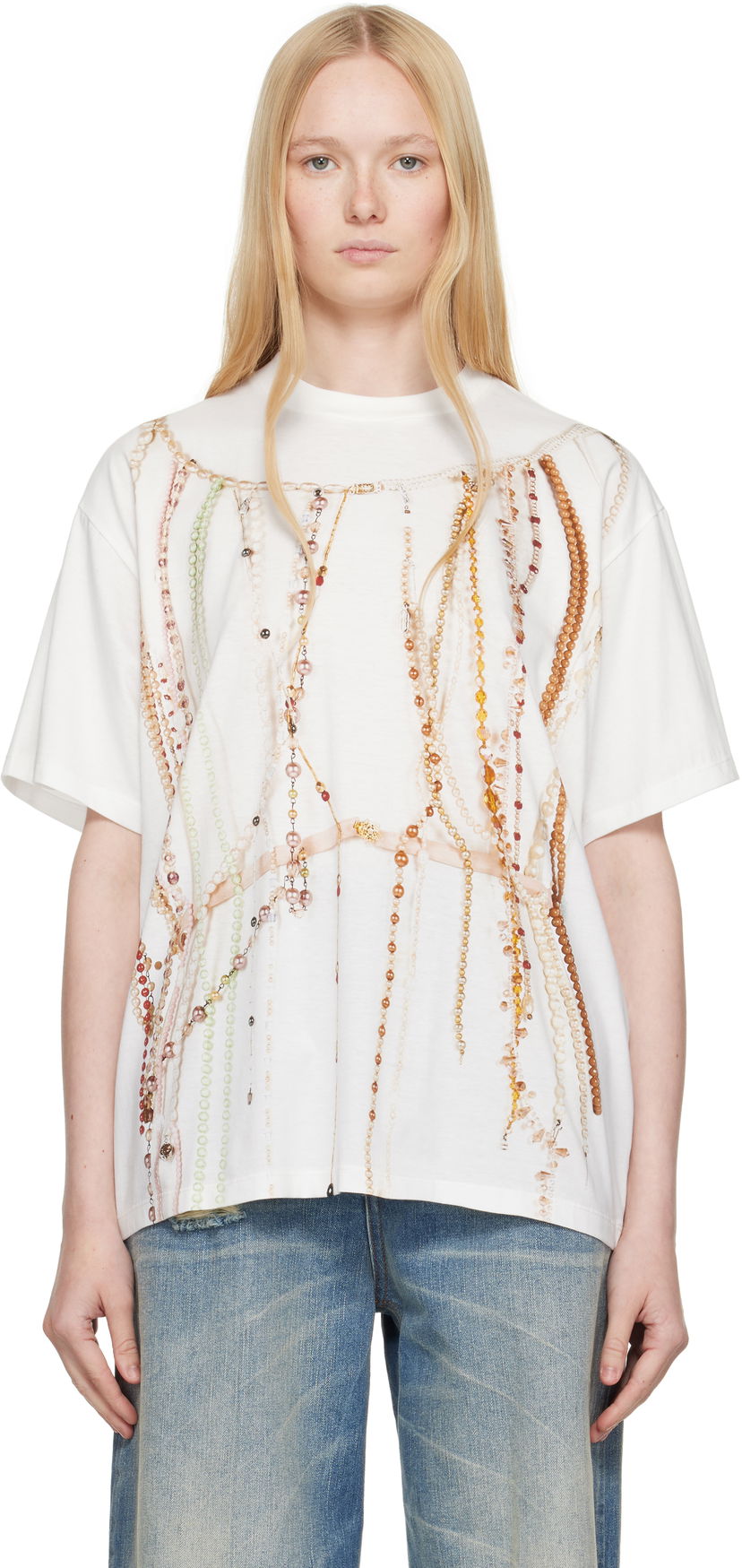 Футболка Maison Margiela MM6 Maison Margiela Jersey T-Shirt with Beaded Graphic білий | S62GD0201 M20113