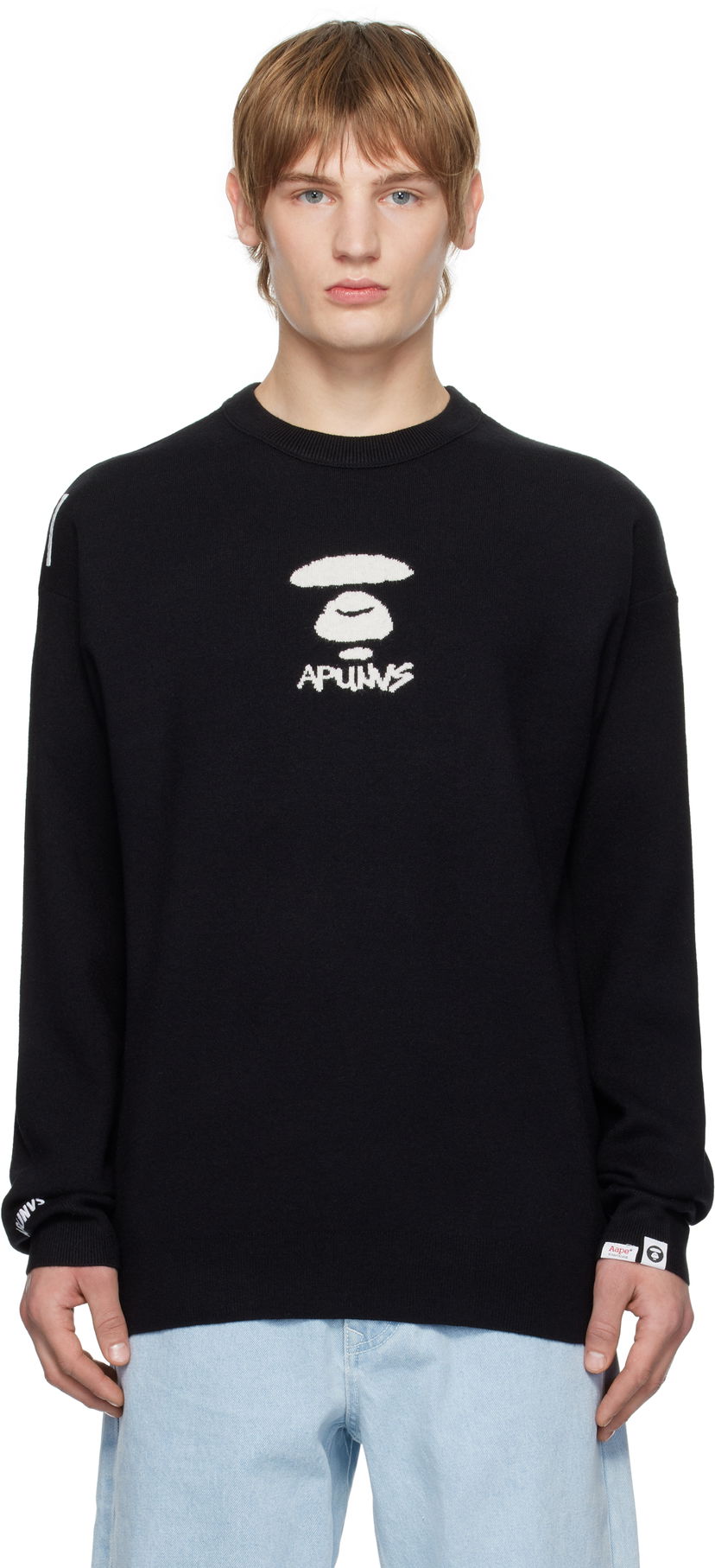 Cветр AAPE by A Bathing Ape AAPE by A Bathing Ape Moonface Logo Knit Sweater чорний | AAPKNMB371XXNBKX