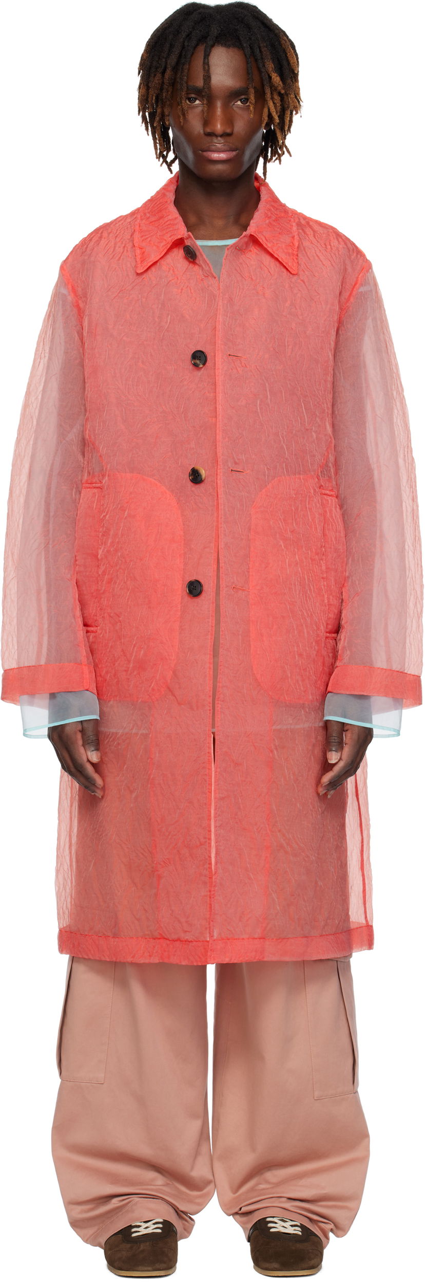 Дощовик Dries Van Noten Dries Van Noten Crinkled Organza Coat Червоний | 251-020211-1277