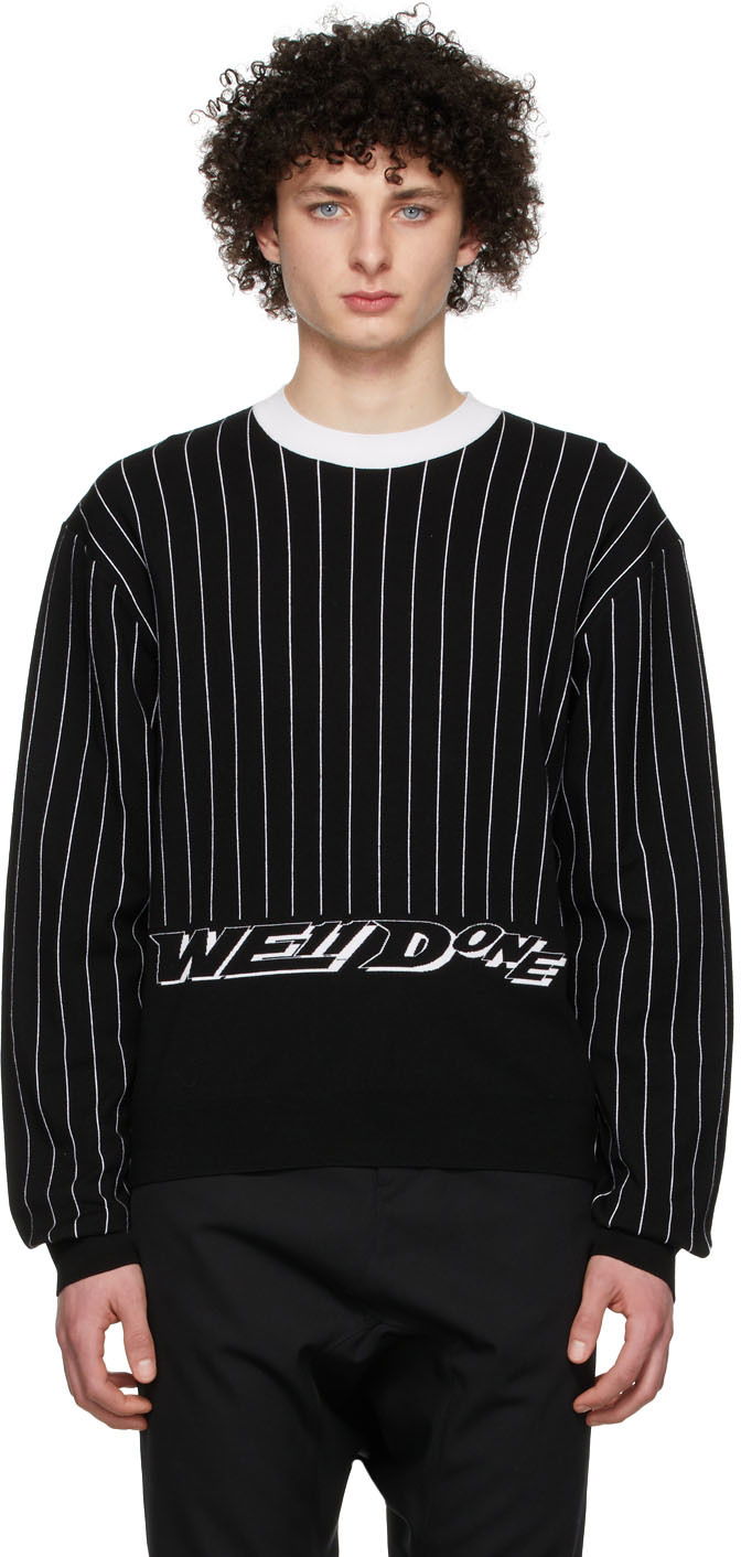Cветр We11done Striped Logo Sweater чорний | WD-KT1-22-619-U-BK